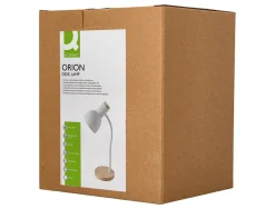 Lampe bureau q-connect orion metal details bois bras flexible coloris blanc