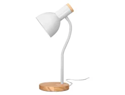Lampe bureau q-connect orion metal details bois bras flexible coloris blanc