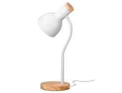 Lampe bureau q-connect orion metal details bois bras flexible coloris blanc