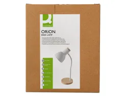 Lampe bureau q-connect orion metal details bois bras flexible coloris blanc