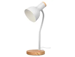 Lampe bureau q-connect orion metal details bois bras flexible coloris blanc