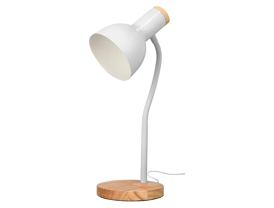 Lampe bureau q-connect orion metal details bois bras flexible coloris blanc
