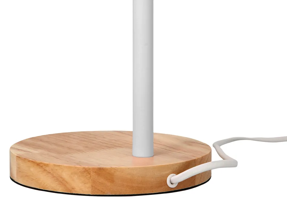 Lampe bureau q-connect orion metal details bois bras flexible coloris blanc