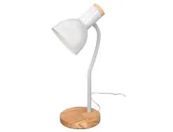 Lampe bureau q-connect orion metal details bois bras flexible coloris blanc
