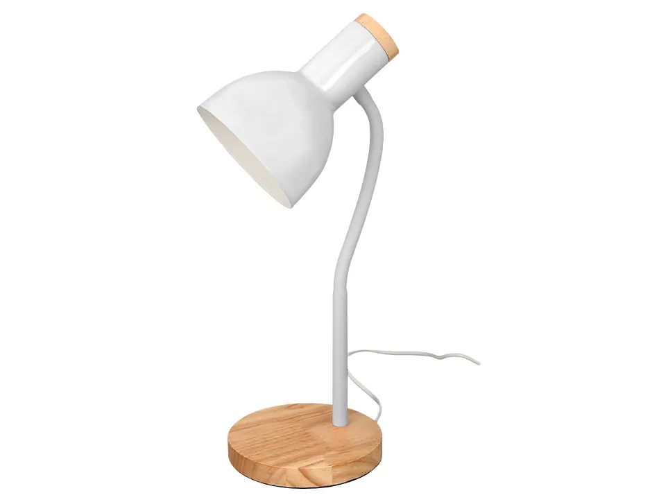 Lampe bureau q-connect orion metal details bois bras flexible coloris blanc