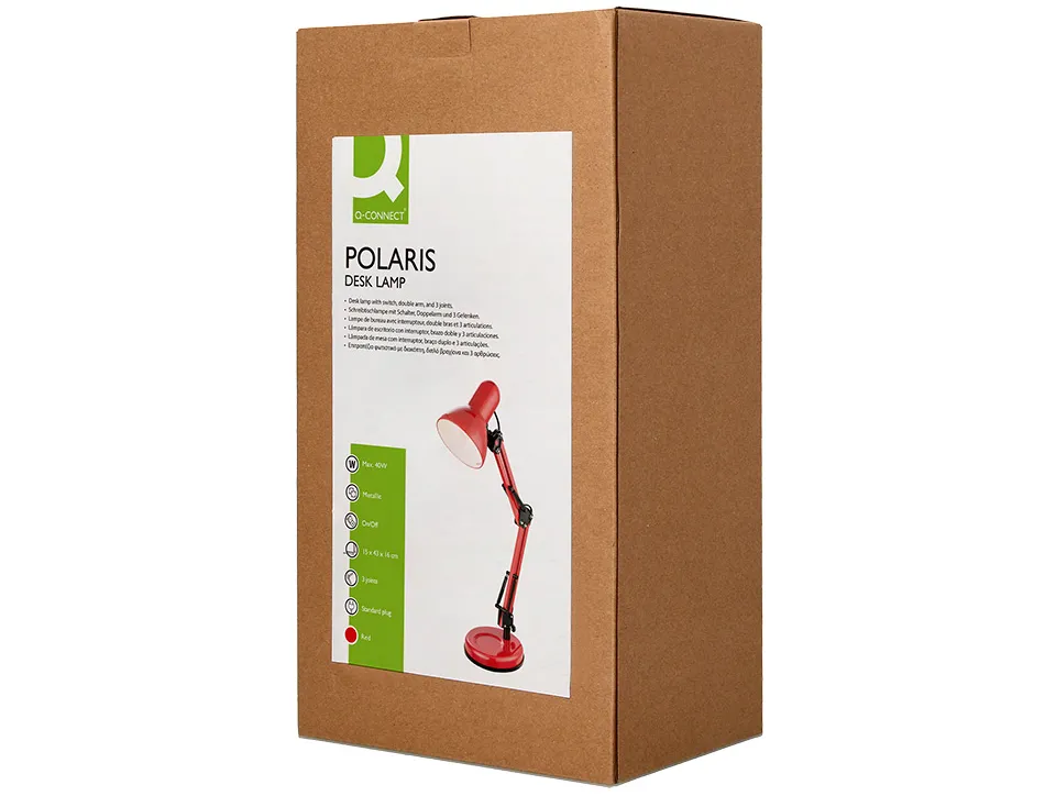 Lampe bureau q-connect polaris puissance 40w dimensions 150x430x160mm coloris rouge