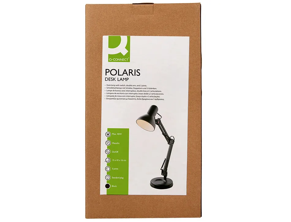 Lampe bureau q-connect polaris puissance 40w dimensions 150x430x160mm coloris noir