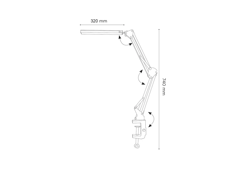 Lampe bureau q-connect rigel led 8w 320 lm aluminium avec pince bras double triple articulation coloris noir