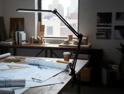 Lampe bureau q-connect rigel led 8w 320 lm aluminium avec pince bras double triple articulation coloris noir