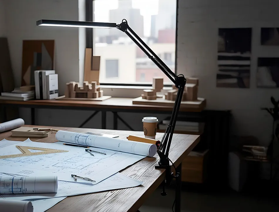 Lampe bureau q-connect rigel led 8w 320 lm aluminium avec pince bras double triple articulation coloris noir