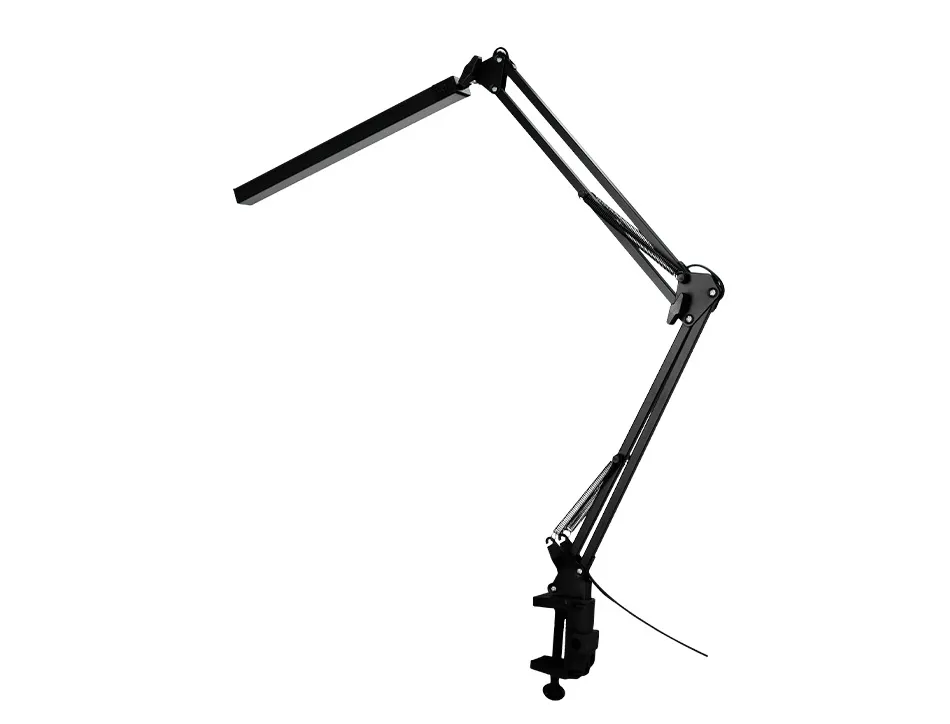 Lampe bureau q-connect rigel led 8w 320 lm aluminium avec pince bras double triple articulation coloris noir