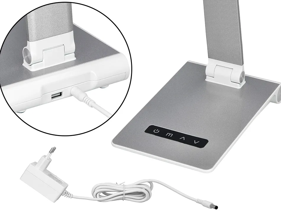 Lampe bureau q-connect sirio led 13w 800 lm tactile 3 niveaux luminosite intensite reglable coloris argent