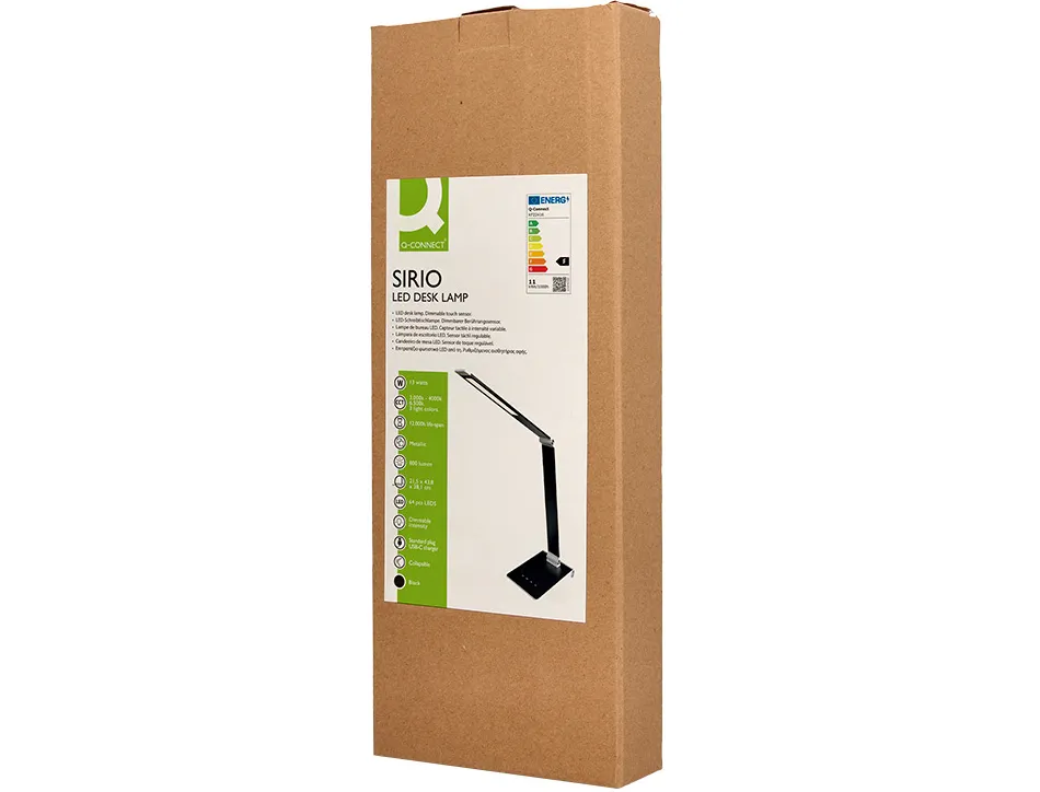 Lampe bureau q-connect sirio led 13w 800 lm tactile 3 niveaux luminosite intensite reglable coloris noir