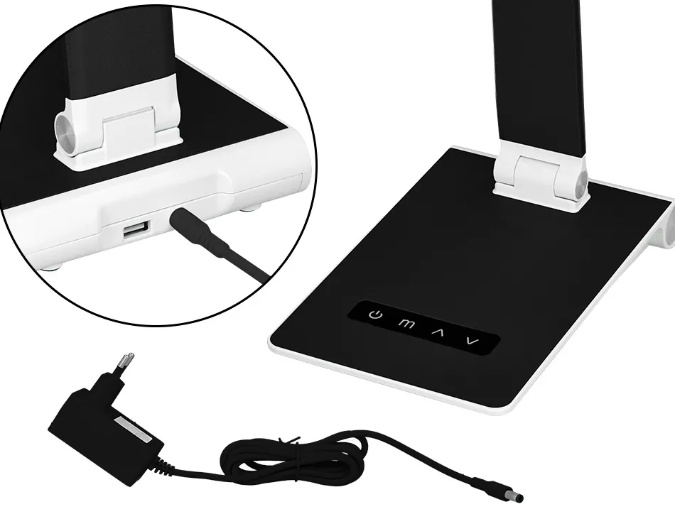 Lampe bureau q-connect sirio led 13w 800 lm tactile 3 niveaux luminosite intensite reglable coloris noir