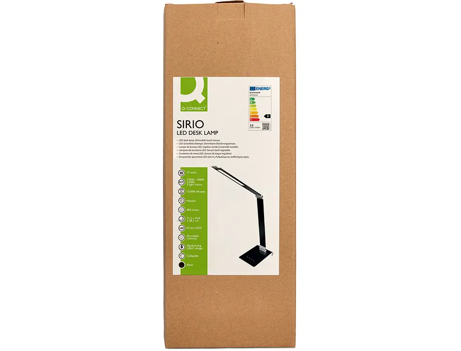 Lampe bureau q-connect sirio led 13w 800 lm tactile 3 niveaux luminosite intensite reglable coloris noir