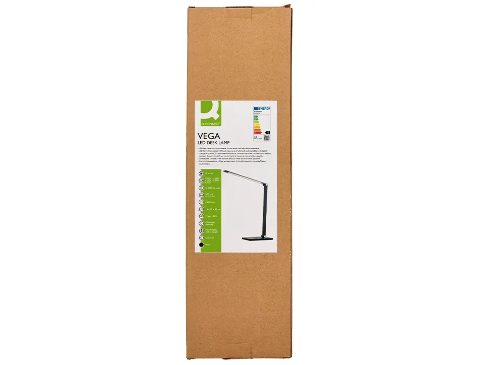 Lampe bureau q-connect vega 52 led puissance 10w dimensions 190x380x320mm coloris noir
