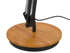 Lampe de bureau led unilux baya double bras aluminium pivotant socle acier hauteur reglable 15/55cm bambou noir
