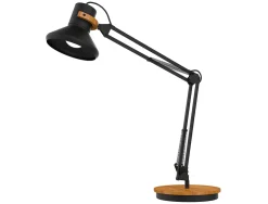 Lampe de bureau led unilux baya double bras aluminium pivotant socle acier hauteur reglable 15/55cm bambou noir