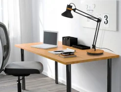 Lampe de bureau led unilux baya double bras aluminium pivotant socle acier hauteur reglable 15/55cm bambou noir