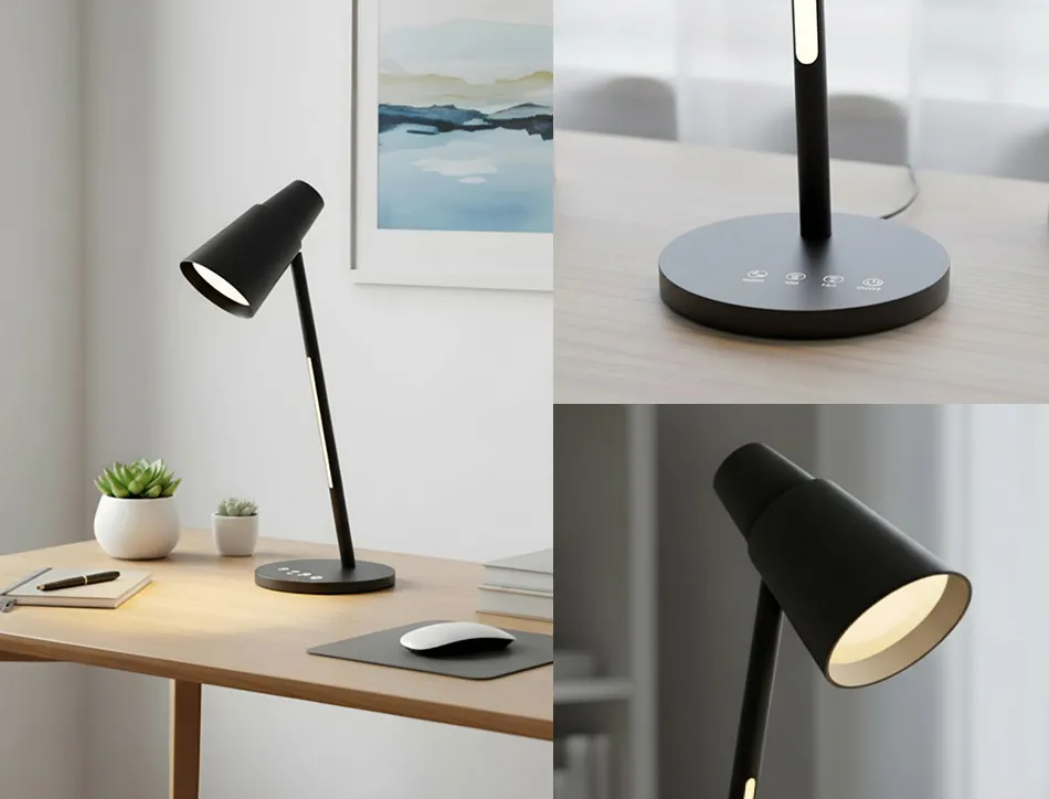 Lampe de bureau q-connect abs tactile 6w 32 led cct 3000k-6300k 360lm e=1000lux coloris noir