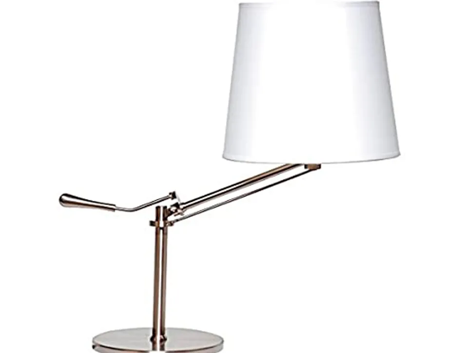 Lampe de table unilux inclinea led acier brosse 11w faible consommation inclinaison reglable abat-jour tissu blanc