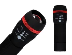 Lampe torche q-connect plastique avec zoom 1 watt mode éclairage on/off 3 piles aaa fournies coloris noir/rouge