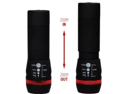 Lampe torche q-connect plastique avec zoom 1 watt mode éclairage on/off 3 piles aaa fournies coloris noir/rouge