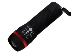 Lampe torche q-connect plastique avec zoom 1 watt mode éclairage on/off 3 piles aaa fournies coloris noir/rouge