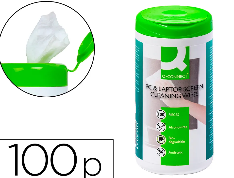 Lingette écrans q-connect biodégradable sans solvants nocifs tous écrans nouvelle génération boîte 100 unités