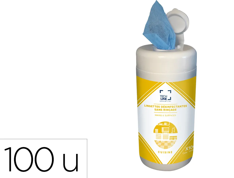 Lingette desinfectante techline sans rincage surfaces alimentaires boite 100 unites