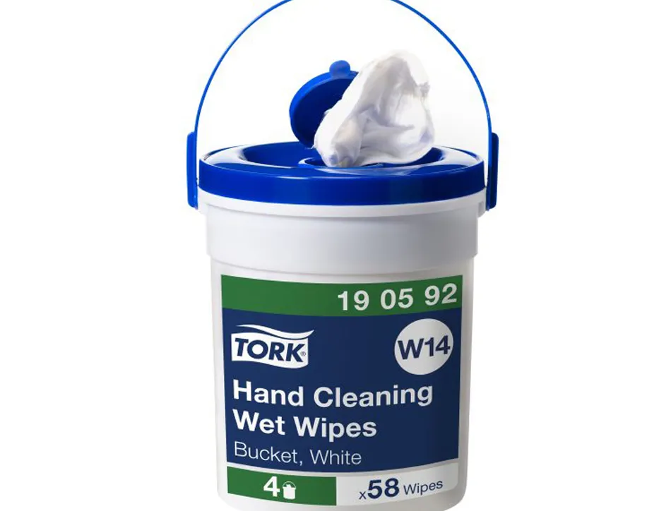 Lingette tork w14 humide nettoyage mains sans parfum blanc 1 seau 58 lingettes