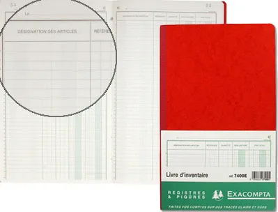 Livre inventaire exacompta 320x195mm vertical 31 lignes 80 pages