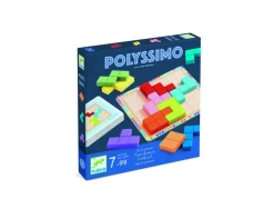 Logique reflexion djeco polyssimo 3 niveaux 11 pieces en bois 30 cartes defis 1 plateau quadrille 1 joueur