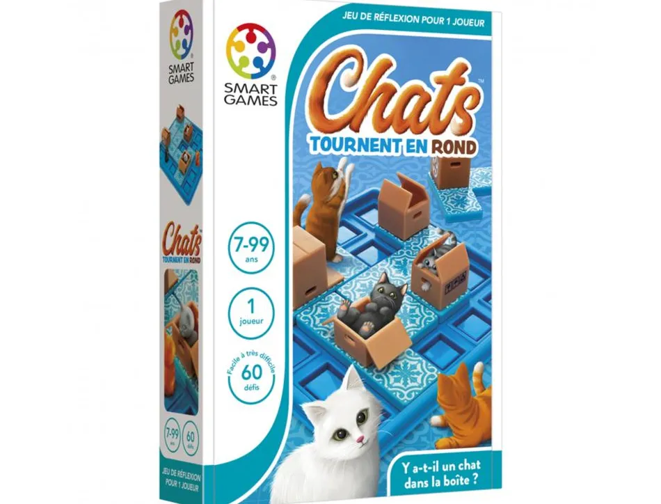 Logique reflexion smart chats tournent en rond 60 defis proposes 1 plateau de jeu 5 chats 4 pieces de jeu 1