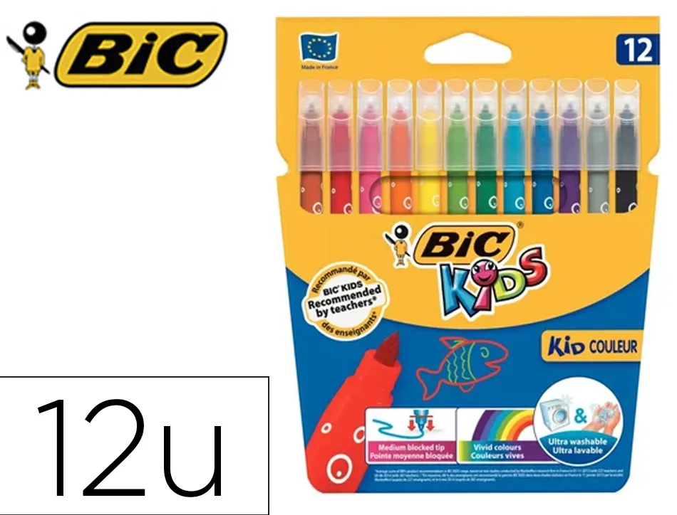 Lot bic kids couleur 12 pochettes de 12 feutres pointe moyenne dont 2 gratuites coloris assortis