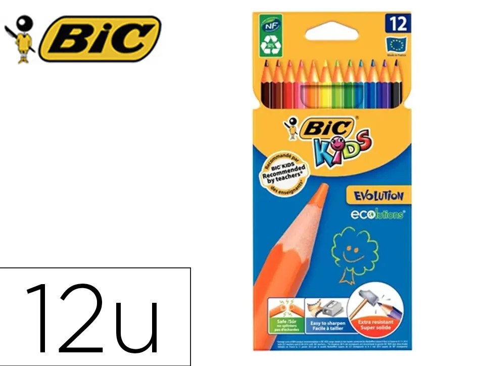Lot bic kids evolution 12 etuis de 12 crayons couleur diam. 8mm dont 3 offerts coloris assortis