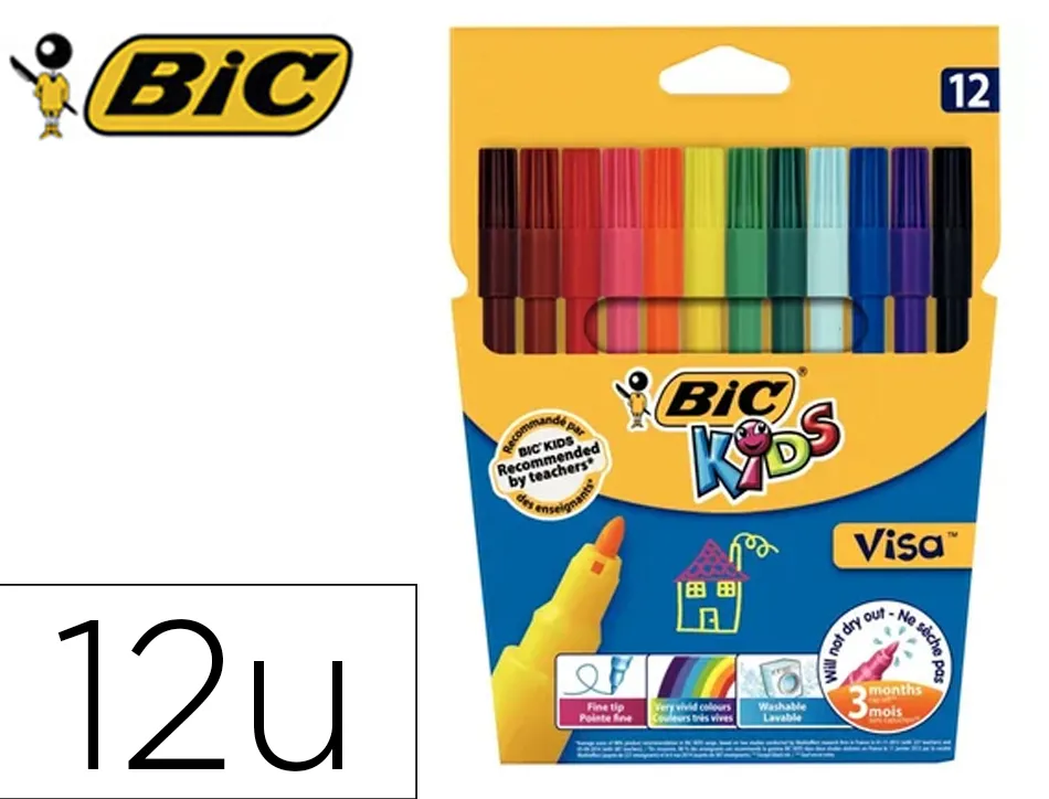 Lot bic kids visa 880 25 pochettes de 12 feutres pointe fine dont 5 gratuites coloris vifs assortis