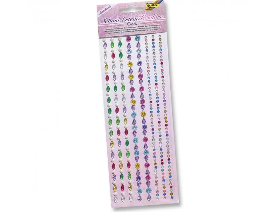 Lot bordures strass folia adhesive 25 cm 8 unites coloris et formes assorties