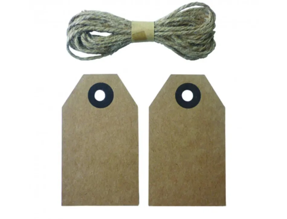 Lot etiquettes kraft graine creative 4x8 cm avec ficelle de jute 20 unites