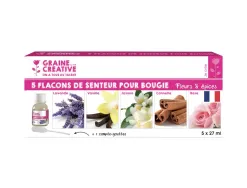 Lot flacons de parfums pour bougies graine creative 27 ml 5 parfums assortis 1 pipette offerte
