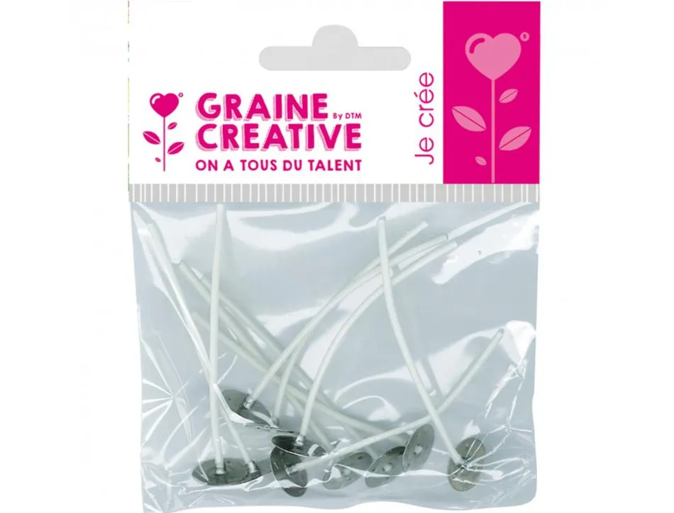 Lot meches sur pied graine creative pour bougies 8 unites 10cm