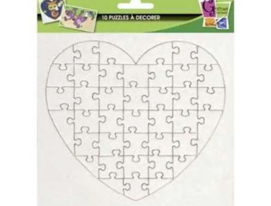 Lot mini puzzles graine creative a decorer de 40 pieces forme cîur carton 16x16cm 10 unites
