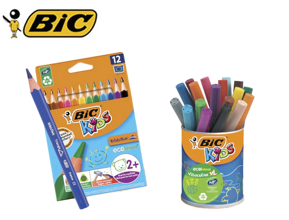 Lot scolaire bic kids special maternelle 12 etuis 12 crayonscouleur evolution + 5 pots 18 feutres visacolor xl 17 kits