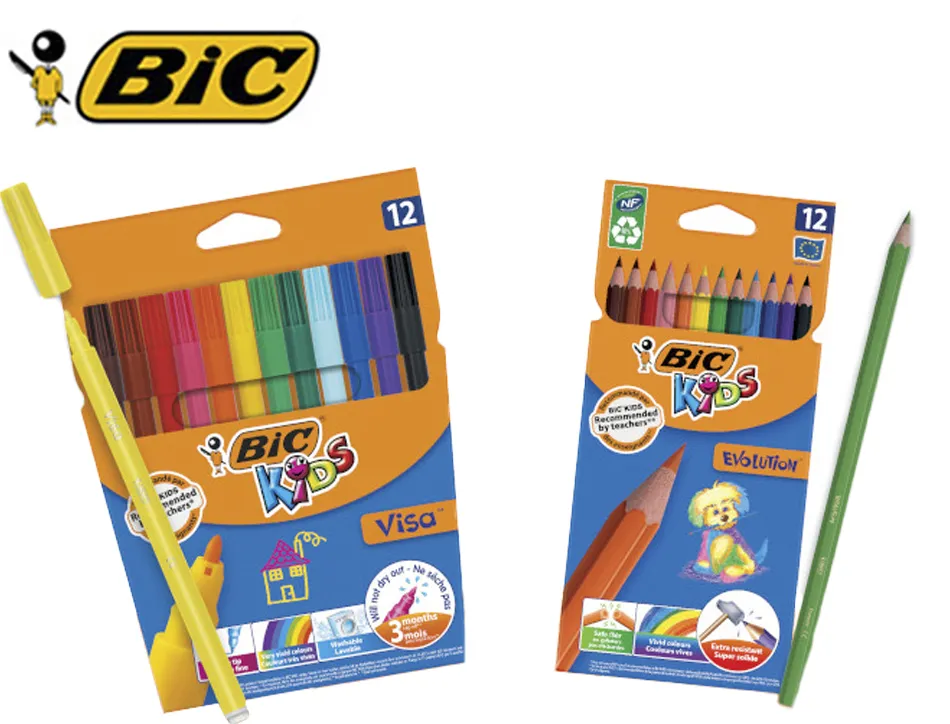 Lot scolaire bic kids special elementaire 24 etuis 12 feutres visa + 24 etuis 12 crayons couleur evolution eco 48 kits