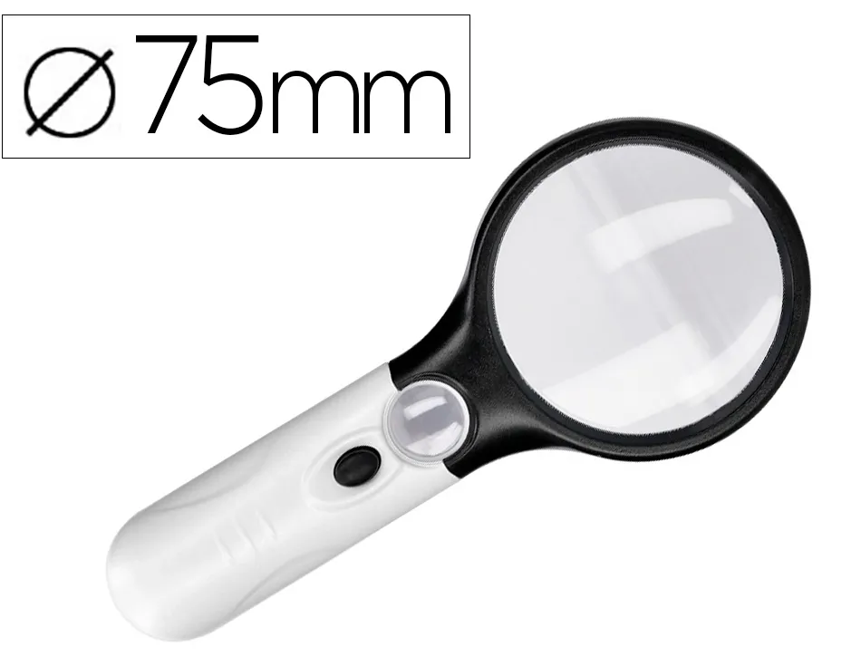 Loupe électrique q-connect lentille verre ronde 75mm diamètre monture abs grossissement par 3 3 ampoules led