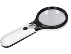 Loupe électrique q-connect lentille verre ronde 75mm diamètre monture abs grossissement par 3 3 ampoules led