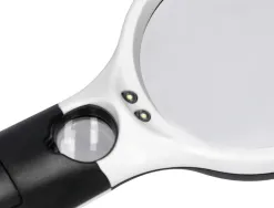 Loupe électrique q-connect lentille verre ronde 75mm diamètre monture abs grossissement par 3 3 ampoules led