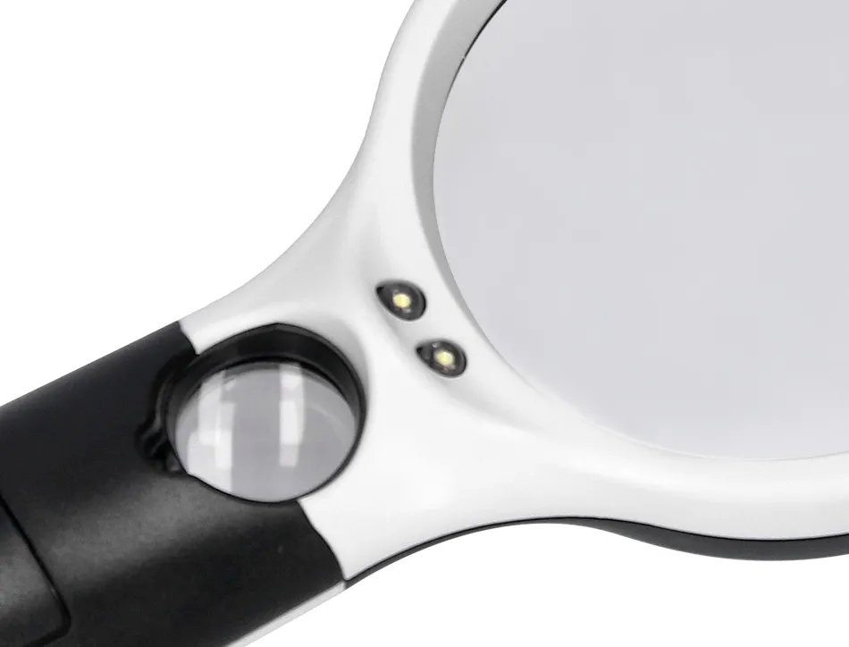 Loupe électrique q-connect lentille verre ronde 75mm diamètre monture abs grossissement par 3 3 ampoules led