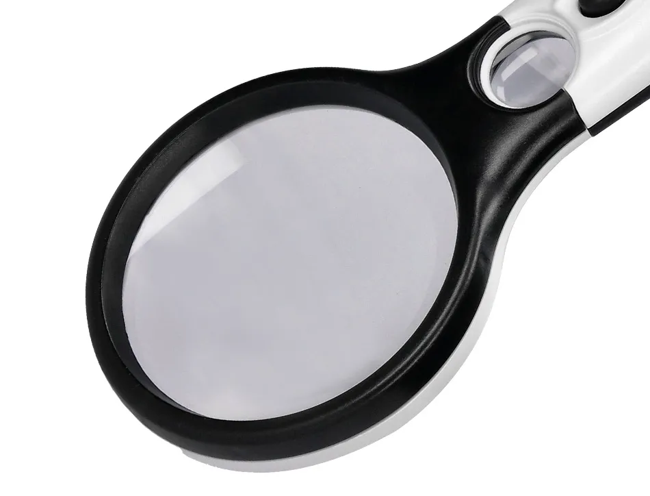 Loupe électrique q-connect lentille verre ronde 75mm diamètre monture abs grossissement par 3 3 ampoules led