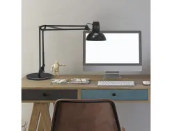 Luminaire bureau maul study sur pince ou socle tete et bras metal hauteur 44cm bras 35cm tete diam. 17cm coloris noir